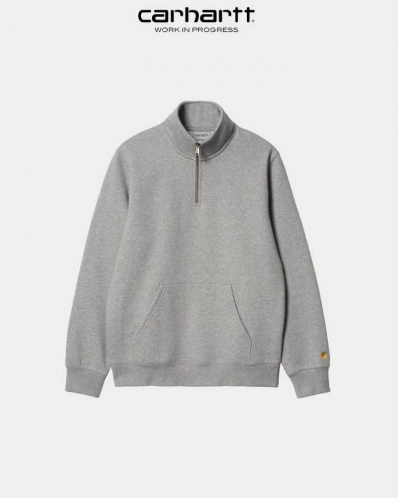 Grise Carhartt Wip Chase Neck Zip Sweatshirt - Danmark XKE-2733944