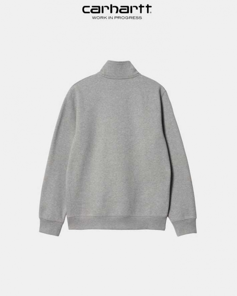 Grise Carhartt Wip Chase Neck Zip Sweatshirt - Danmark XKE-2733944