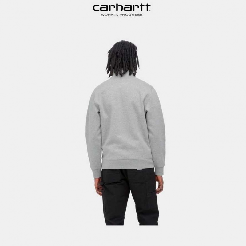 Grise Carhartt Wip Chase Neck Zip Sweatshirt - Danmark XKE-2733944