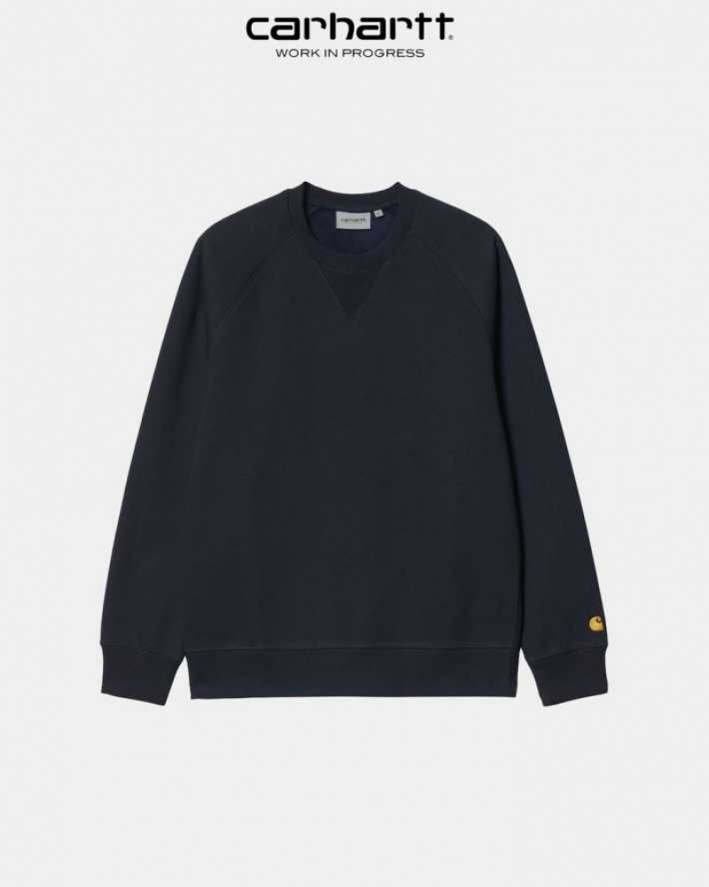 Bleu Marine Foncé Carhartt Wip Chase Sweatshirt Bleu Marine - Danmark HUS-5516250