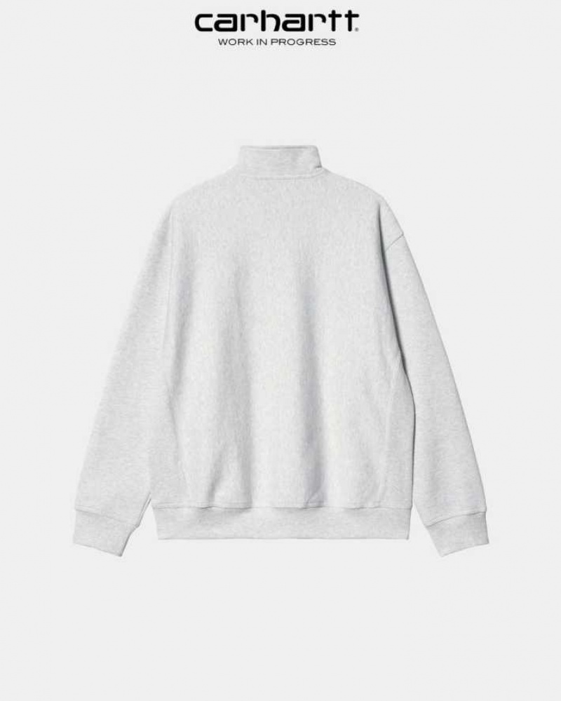 Ash Heather Carhartt Wip Half Zip American Script Sweatshirt Ash - Danmark PDB-9115085