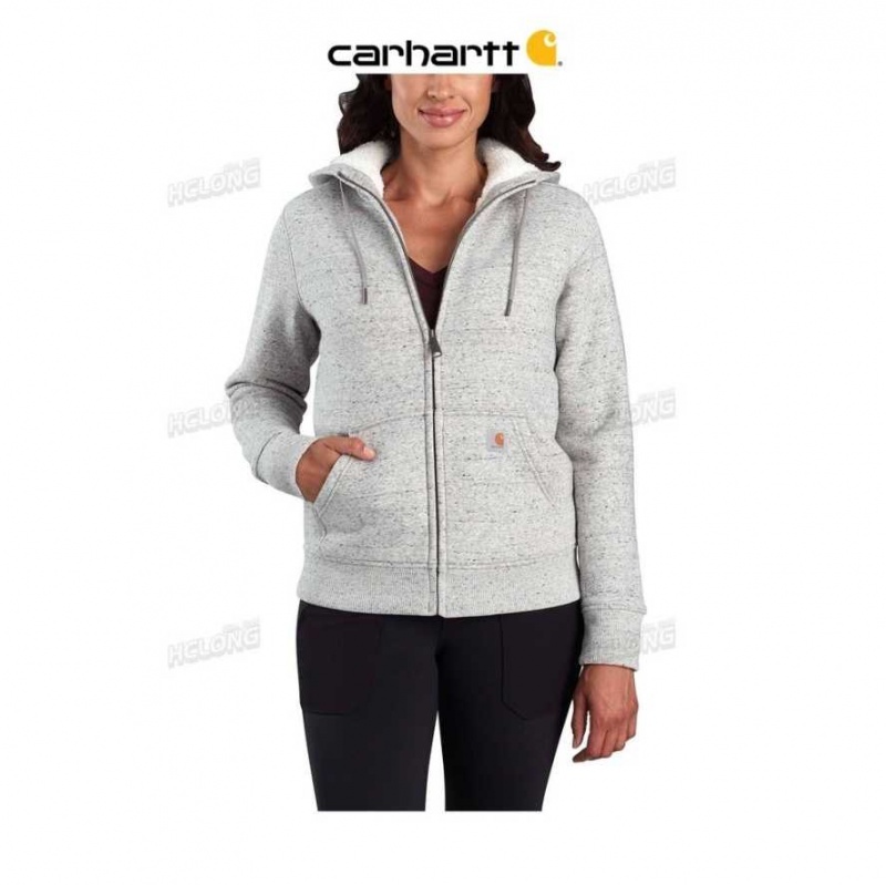 Asphalt Heather Nep Carhartt Clarksburg Sherpa-Doublée Hoodie Asphalt Heather - Danmark TZJ-9631305