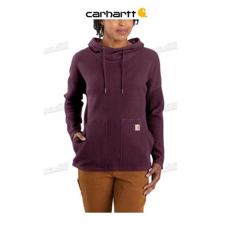 Blackberry Heather Carhartt Relaxed Fit Heavyweight Long-Sleeve Encapuchonné Thermal Shirt Blackberry - Danmark NHA-4782187