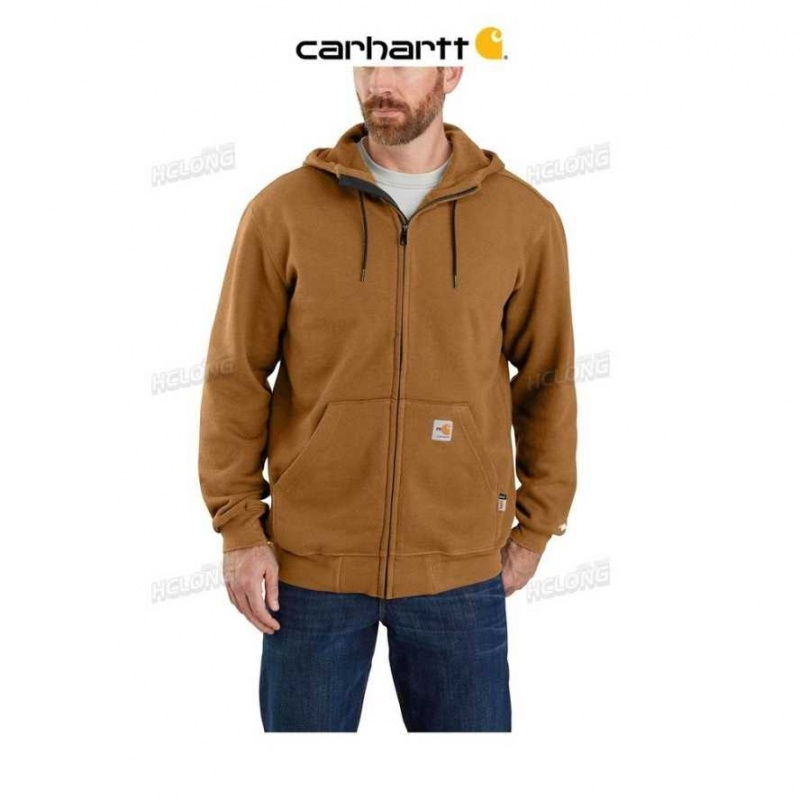 Marron Carhartt Flame-Resistant Force Loose Fit Midweight Encapuchonné Zip Front Sweatshirt - Danmark POM-2163145