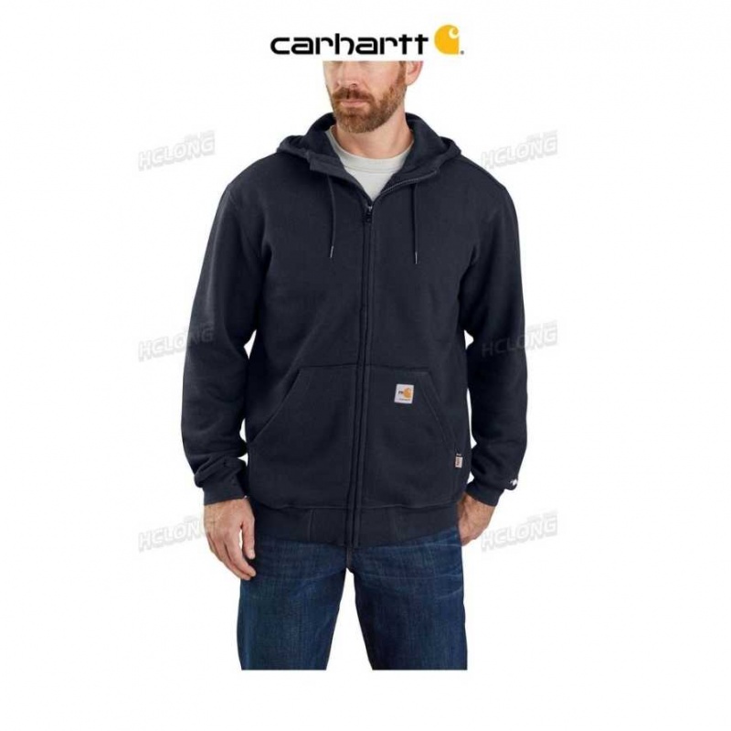 Bleu Marine Carhartt Flame-Resistant Force Loose Fit Midweight Encapuchonné Zip Front Sweatshirt Bleu - Danmark GNT-1330697