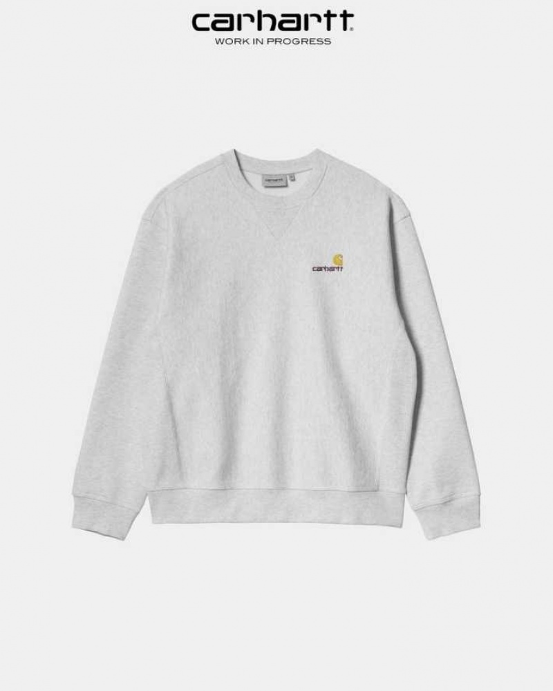 Ash Heather Carhartt Wip American Script Sweatshirt Ash - Danmark SLL-4613403