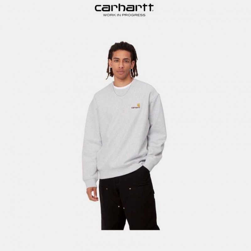 Ash Heather Carhartt Wip American Script Sweatshirt Ash - Danmark SLL-4613403