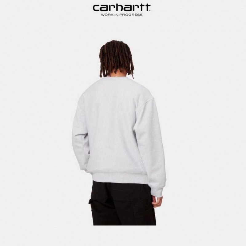 Ash Heather Carhartt Wip American Script Sweatshirt Ash - Danmark SLL-4613403