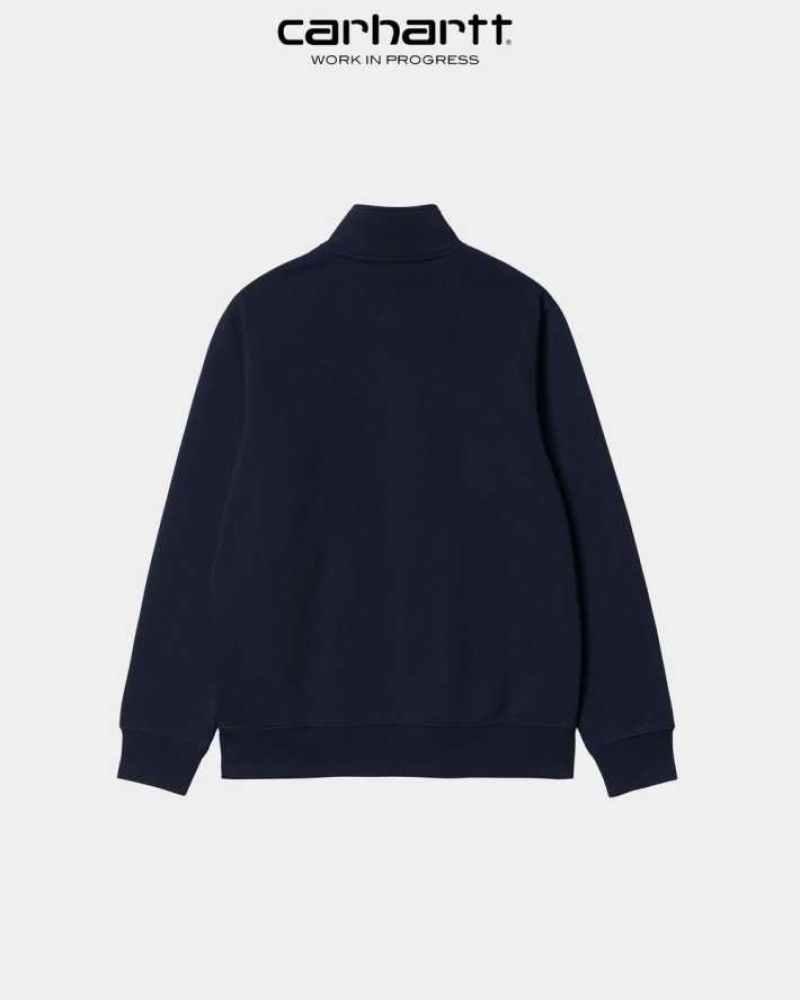 Bleu Marine Foncé Carhartt Wip Chase Neck Zip Sweatshirt Bleu Marine - Danmark SMP-3389553