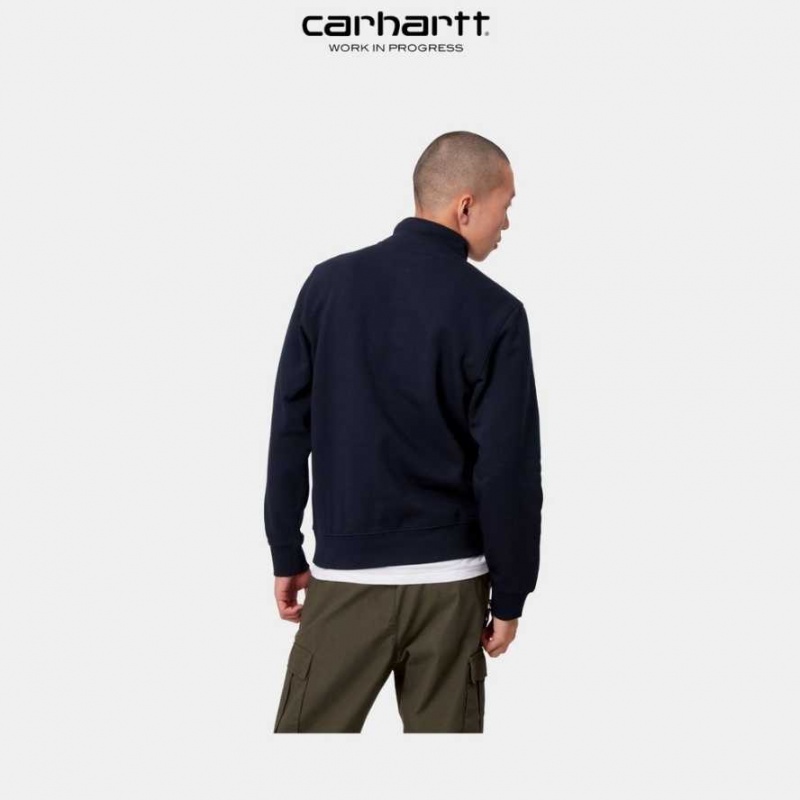 Bleu Marine Foncé Carhartt Wip Chase Neck Zip Sweatshirt Bleu Marine - Danmark SMP-3389553