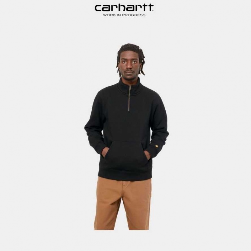 Noir Carhartt Wip Chase Neck Zip Sweatshirt - Danmark XVA-7840271