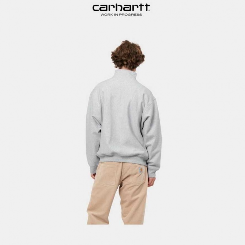 Ash Heather Carhartt Wip Half Zip American Script Sweatshirt Ash - Danmark PDB-9115085