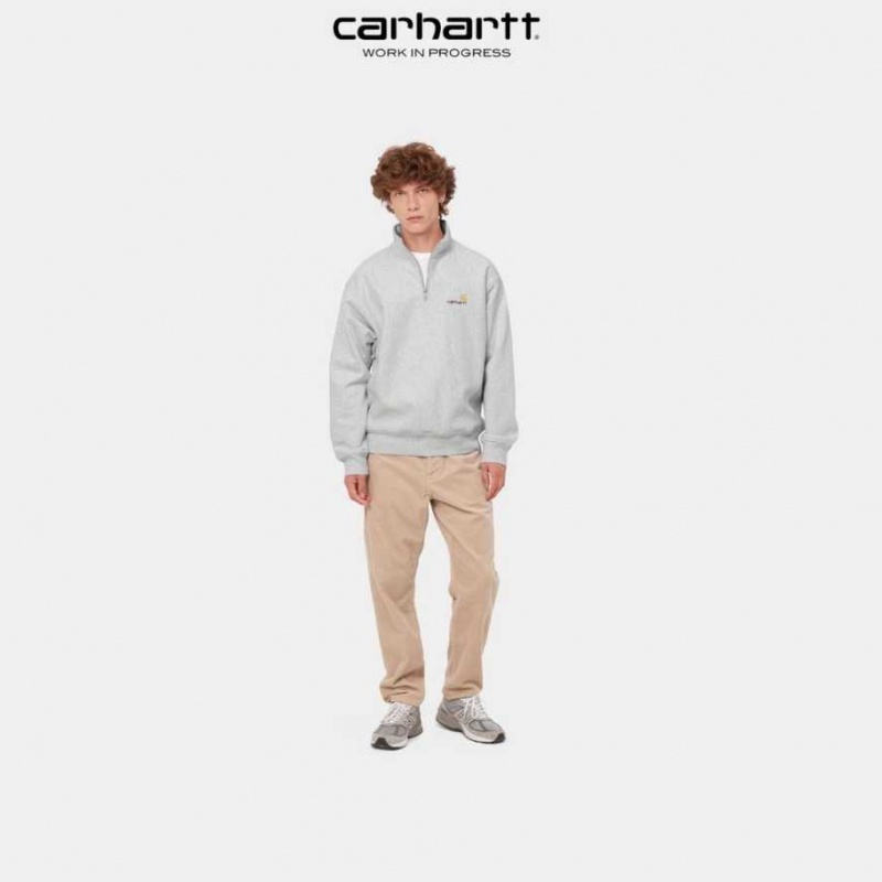 Ash Heather Carhartt Wip Half Zip American Script Sweatshirt Ash - Danmark PDB-9115085