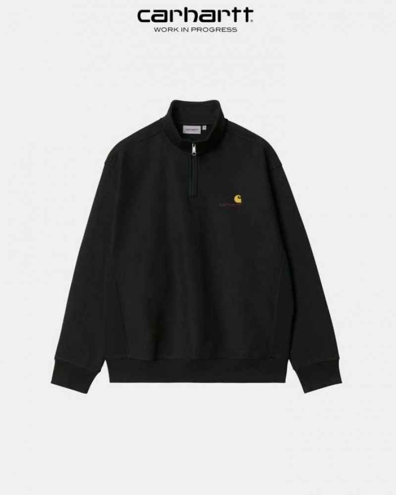 Noir Carhartt Wip Half Zip American Script Sweatshirt - Danmark TZC-0129553