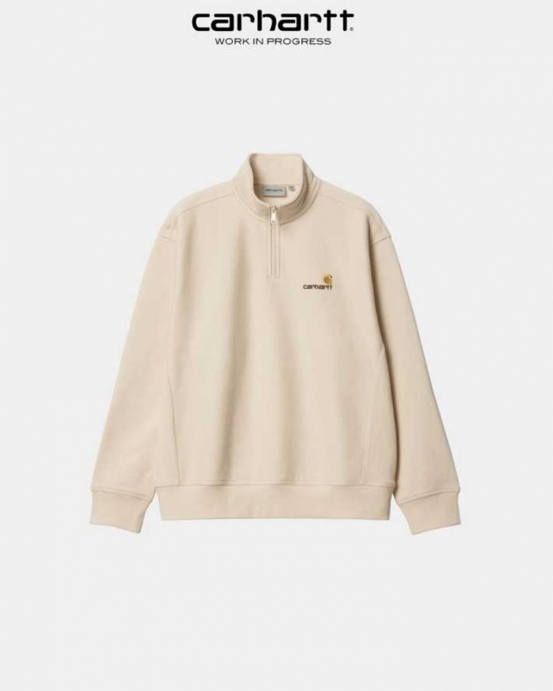 Calico Carhartt Wip Half Zip American Script Sweatshirt - Danmark CPF-7736656