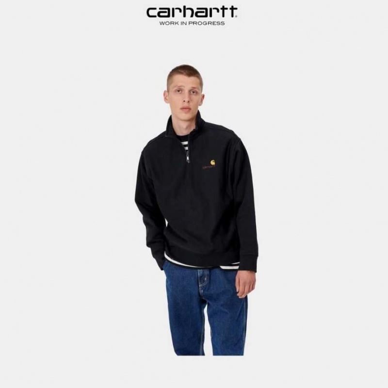 Noir Carhartt Wip Half Zip American Script Sweatshirt - Danmark TZC-0129553