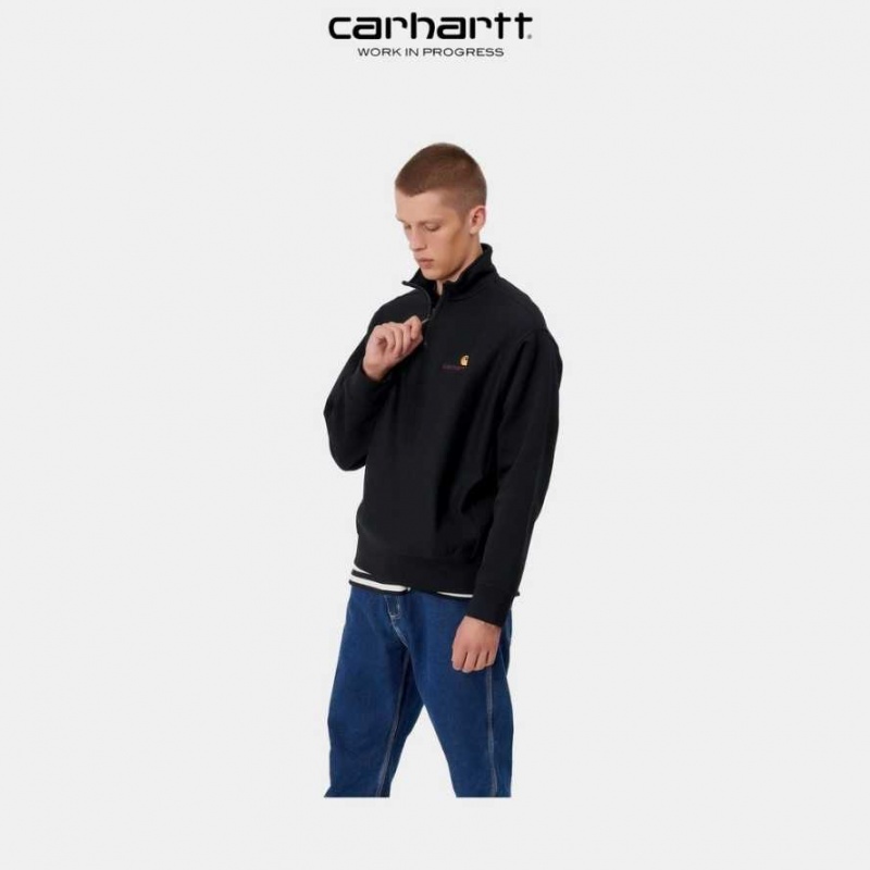 Noir Carhartt Wip Half Zip American Script Sweatshirt - Danmark TZC-0129553