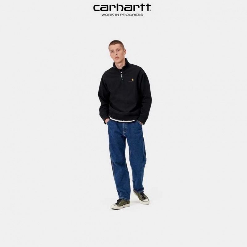 Noir Carhartt Wip Half Zip American Script Sweatshirt - Danmark TZC-0129553