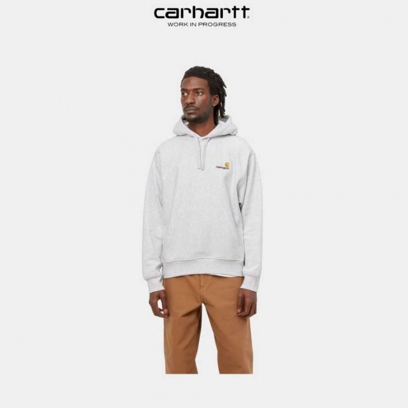 Ash Heather Carhartt Wip Encapuchonné American Script Sweatshirt Ash - Danmark KNA-9347905