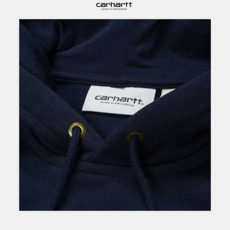 Bleu Marine Foncé Carhartt Wip Encapuchonné Chase Sweatshirt Bleu Marine - Danmark DJN-8561171