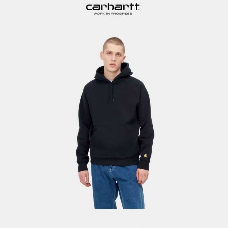 Bleu Marine Foncé Carhartt Wip Encapuchonné Chase Sweatshirt Bleu Marine - Danmark DJN-8561171