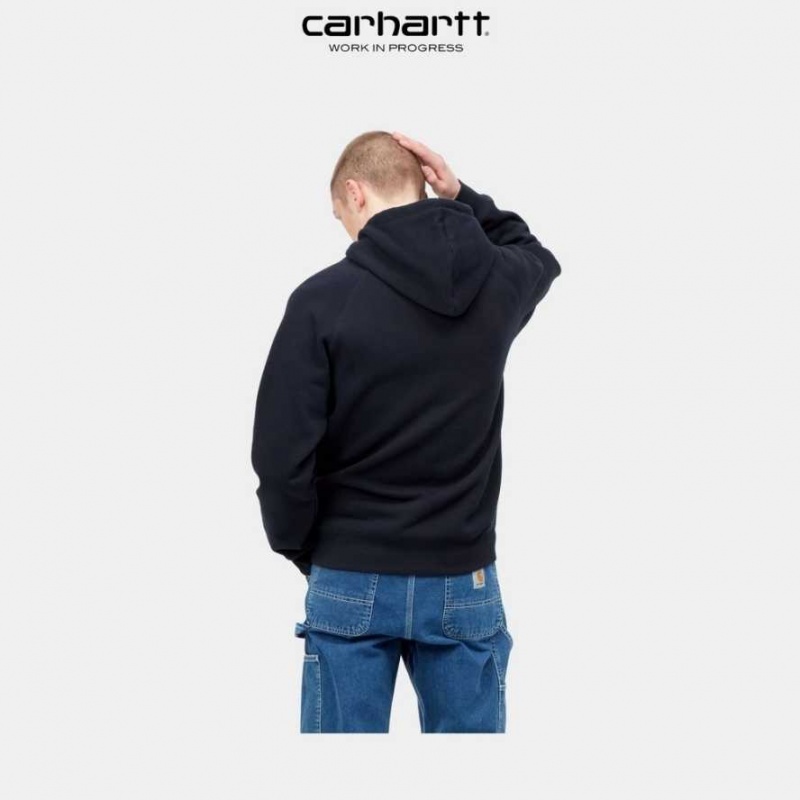 Bleu Marine Foncé Carhartt Wip Encapuchonné Chase Sweatshirt Bleu Marine - Danmark DJN-8561171