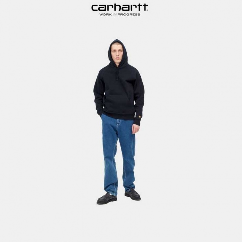 Bleu Marine Foncé Carhartt Wip Encapuchonné Chase Sweatshirt Bleu Marine - Danmark DJN-8561171