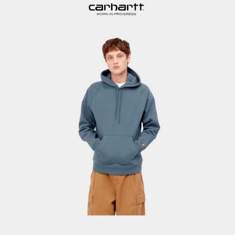 Bleu Carhartt Wip Encapuchonné Chase Sweatshirt - Danmark FFZ-3110554