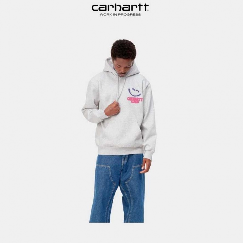 Ash Heather Carhartt Wip Encapuchonné Happy Script Sweatshirt Ash - Danmark HYD-1440757