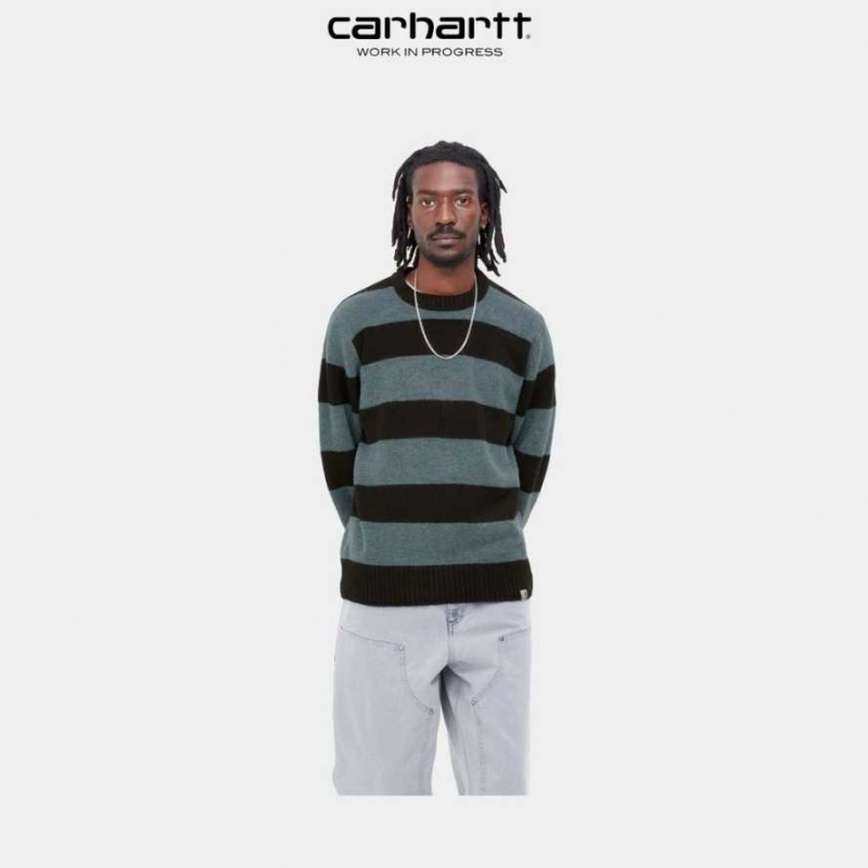 Bleu Carhartt Wip Jagger Stripe Pull - Danmark URI-7638380