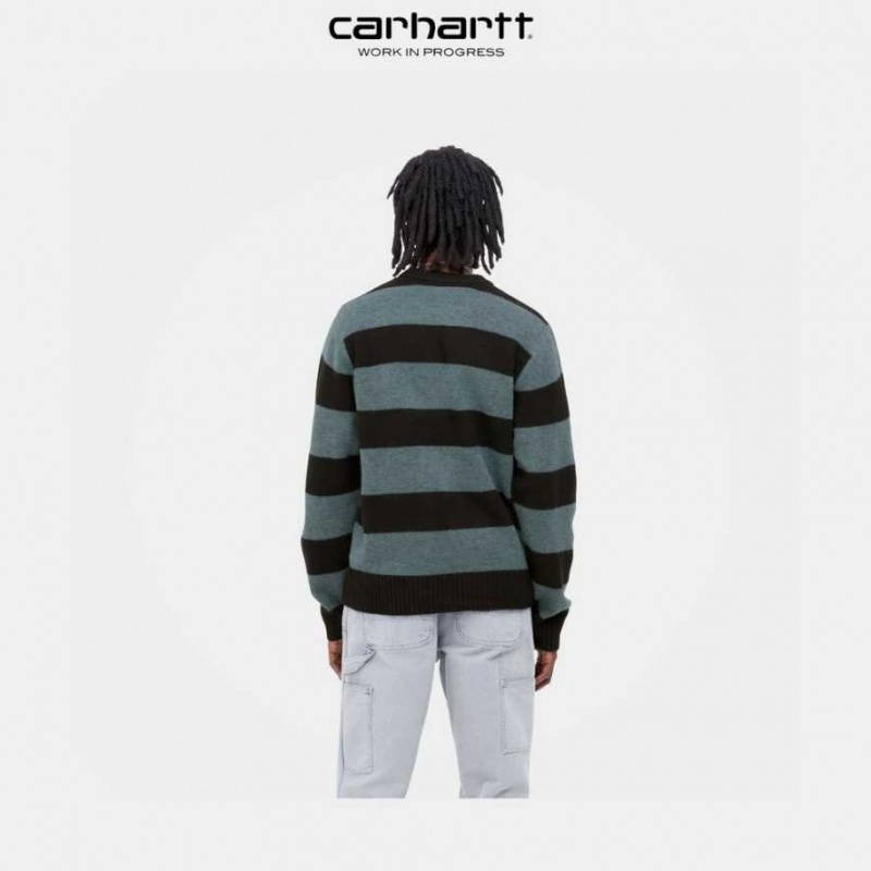 Bleu Carhartt Wip Jagger Stripe Pull - Danmark URI-7638380