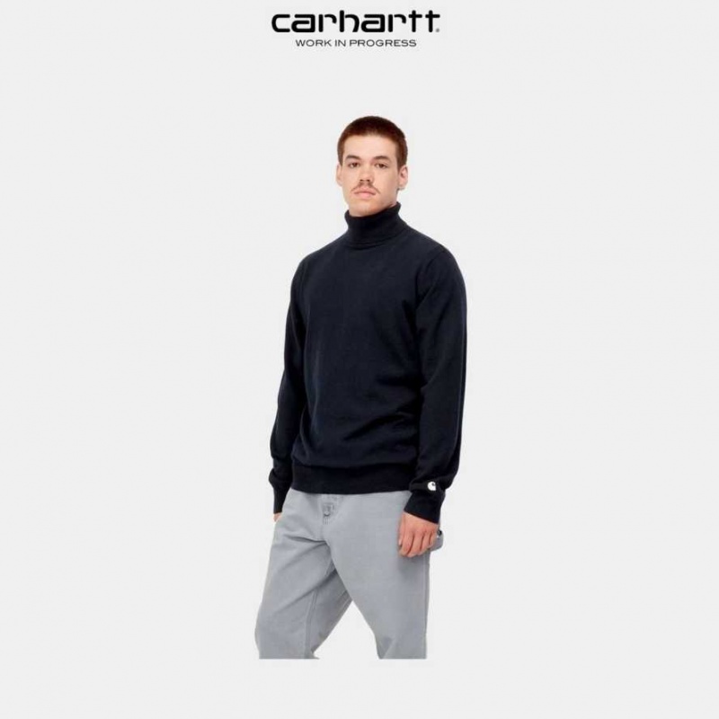 Bleu Marine Foncé Carhartt Wip Madison Turtleneck Pull Bleu Marine - Danmark UFY-5328907