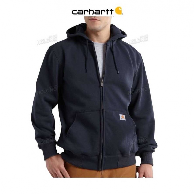 Bleu Marine Carhartt Rain Defender Loose Fit Heavyweight Full-Zip Sweatshirt Bleu - Danmark YFR-8442233