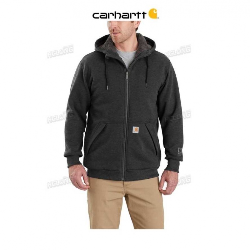 Carbon Heather Carhartt Rain Defender Relaxed Fit Midweight Sherpa-Doublée Full-Zip Sweatshirt Carbon - Danmark LCQ-0000011