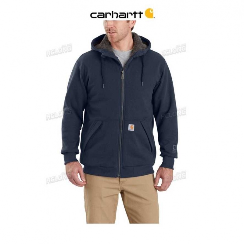 Bleu Marine Carhartt Rain Defender Relaxed Fit Midweight Sherpa-Doublée Full-Zip Sweatshirt Bleu - Danmark LHE-9515747