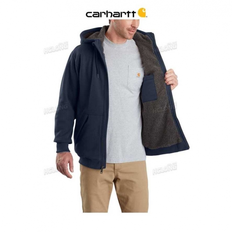 Bleu Marine Carhartt Rain Defender Relaxed Fit Midweight Sherpa-Doublée Full-Zip Sweatshirt Bleu - Danmark LHE-9515747