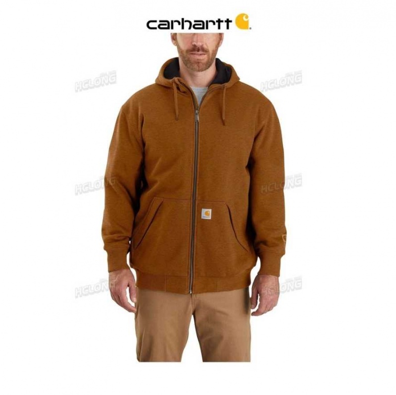 Oiled Walnut Heather Carhartt Rain Defender Loose Fit Midweight Thermal-Doublée Full-Zip Sweatshirt Oiled Walnut - Danmark OTJ-2836788