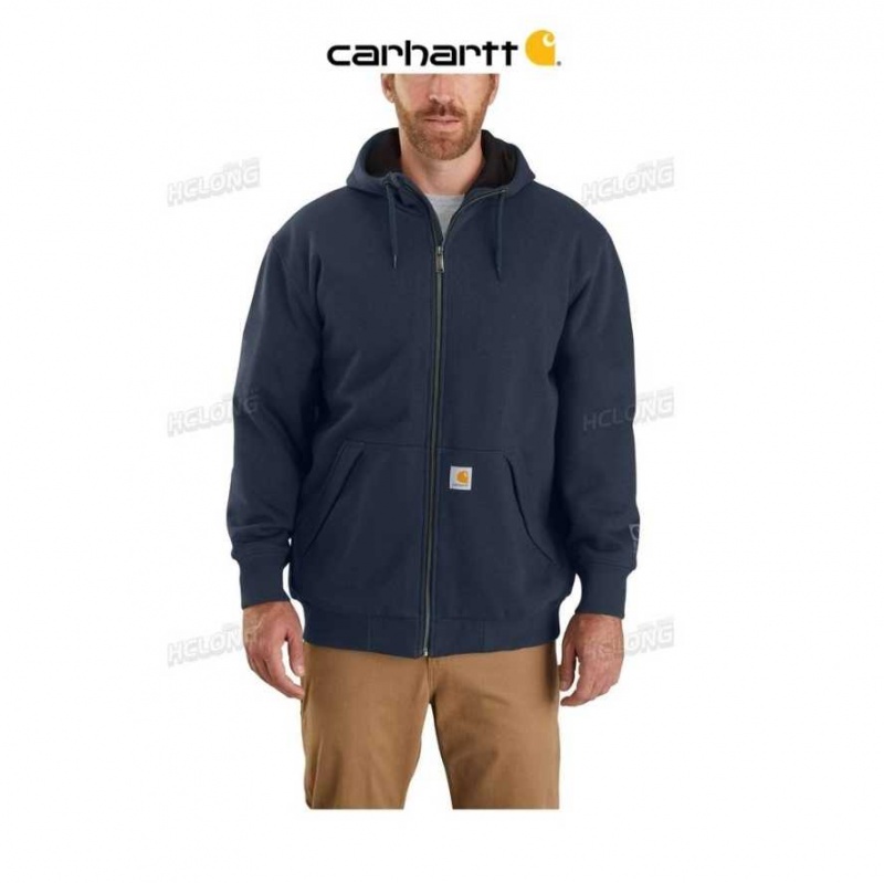 Bleu Marine Carhartt Rain Defender Loose Fit Midweight Thermal-Doublée Full-Zip Sweatshirt Bleu - Danmark MNU-5109564