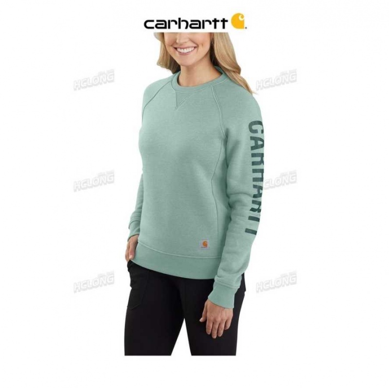 Succulent Heather Carhartt Relaxed Fit Midweight Crewneck Block Logo Sleeve Graphique Sweatshirt Succulent - Danmark AXE-7755697