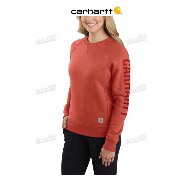 Earthen Clay Heather Carhartt Relaxed Fit Midweight Crewneck Block Logo Sleeve Graphique Sweatshirt Earthen Clay - Danmark DMH-1640185