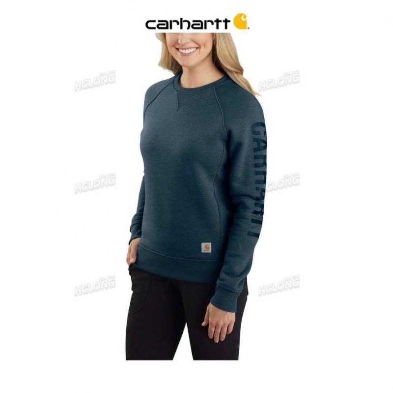 Bleu Carhartt Relaxed Fit Midweight Crewneck Block Logo Sleeve Graphique Sweatshirt - Danmark VAP-7675159