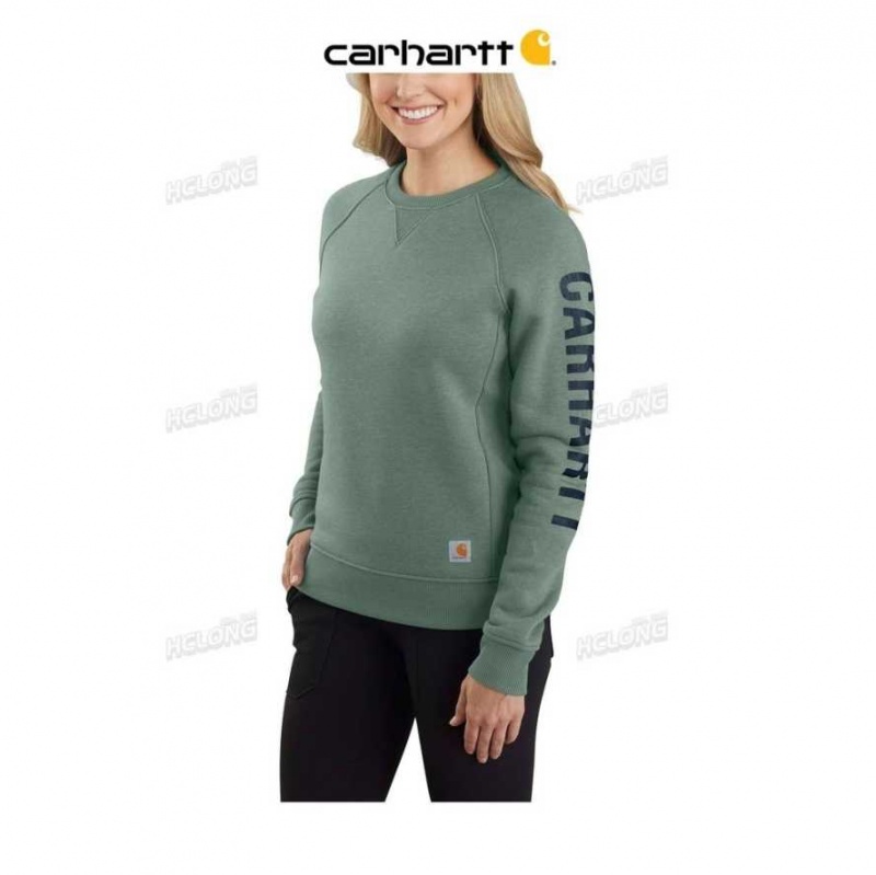 Jade Heather Carhartt Relaxed Fit Midweight Crewneck Block Logo Sleeve Graphique Sweatshirt Jade - Danmark ZJT-6066731