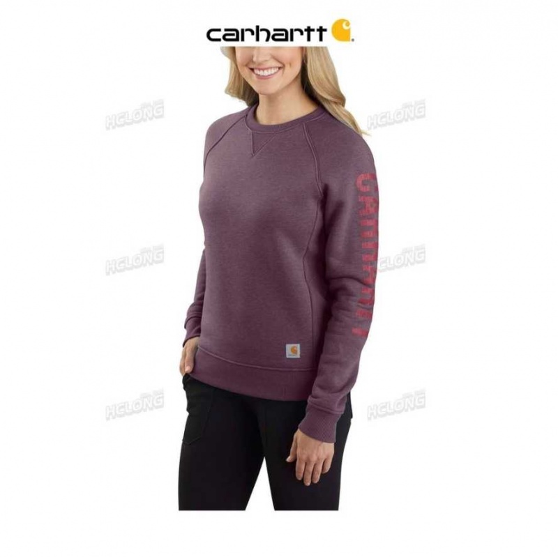 Blackberry Heather Carhartt Relaxed Fit Midweight Crewneck Block Logo Sleeve Graphique Sweatshirt Blackberry - Danmark LGC-8904237