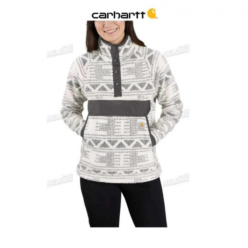 Malt Geometric Print Carhartt Relaxed Fit Fleece Pullover - 2 Warmer Rating Malt Geometric - Danmark XAB-2618763