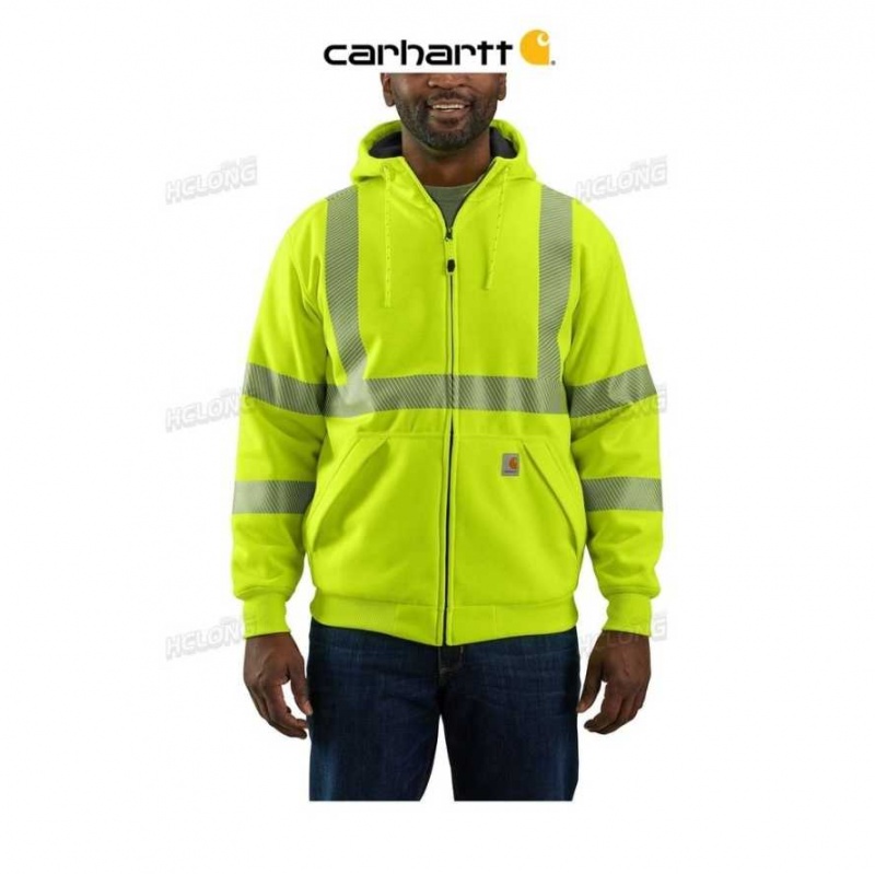 Brite Lime Carhartt High-Visibility Loose Fit Midweight Thermal-Doublée Full-Zip Class 3 Sweatshirt Brite - Danmark NQV-2456608