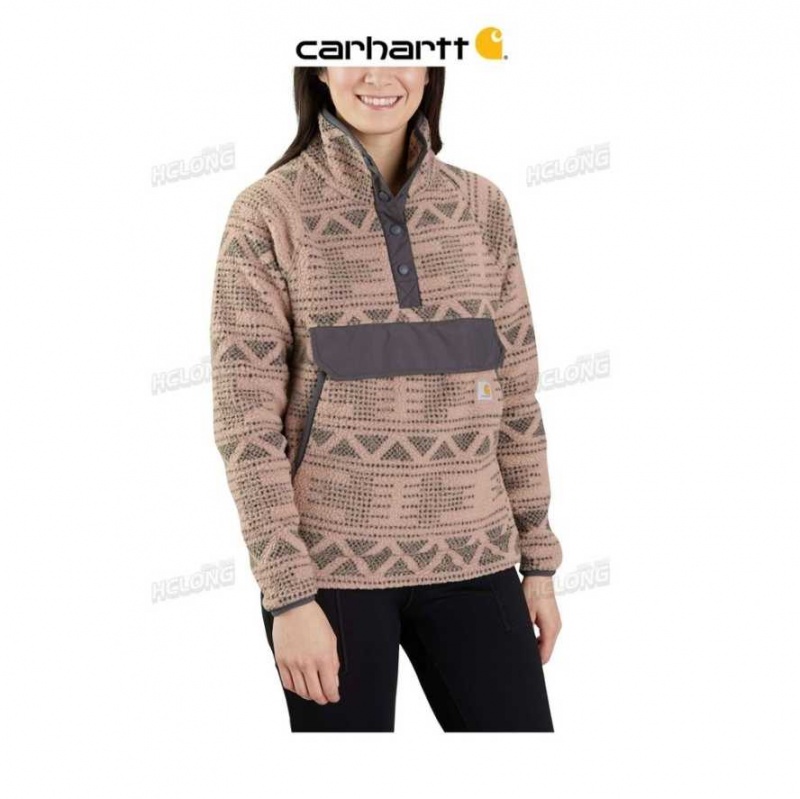 Warm Taupe Geometric Print Carhartt Relaxed Fit Fleece Pullover - 2 Warmer Rating Warm Taupe Geometric - Danmark RQP-5741461