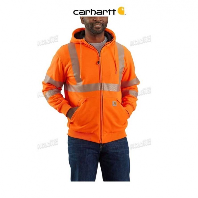 Orange Carhartt High-Visibility Loose Fit Midweight Thermal-Doublée Full-Zip Class 3 Sweatshirt - Danmark RMV-1041379