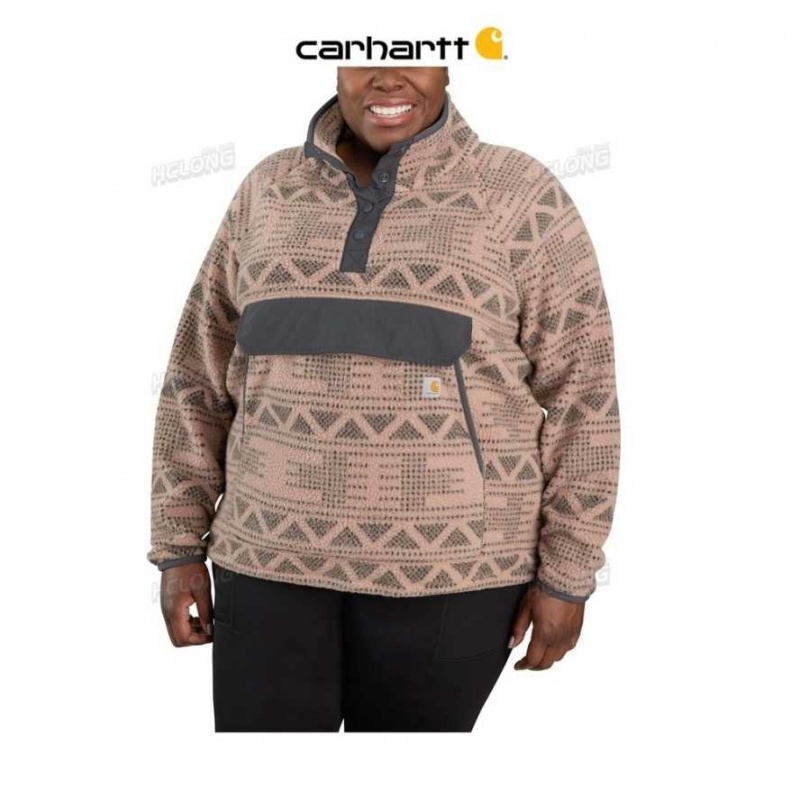 Warm Taupe Geometric Print Carhartt Relaxed Fit Fleece Pullover - 2 Warmer Rating Warm Taupe Geometric - Danmark RQP-5741461