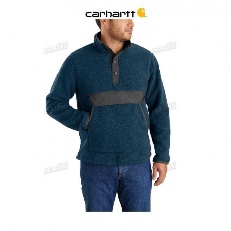 Bleu Carhartt Relaxed Fit Fleece Snap Front Jacket - Danmark AFR-0365554