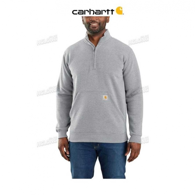 Heather Gray Carhartt Loose Fit Midweight Quarter-Zip Mock-Neck Sweatshirt Heather - Danmark ZPQ-8005503